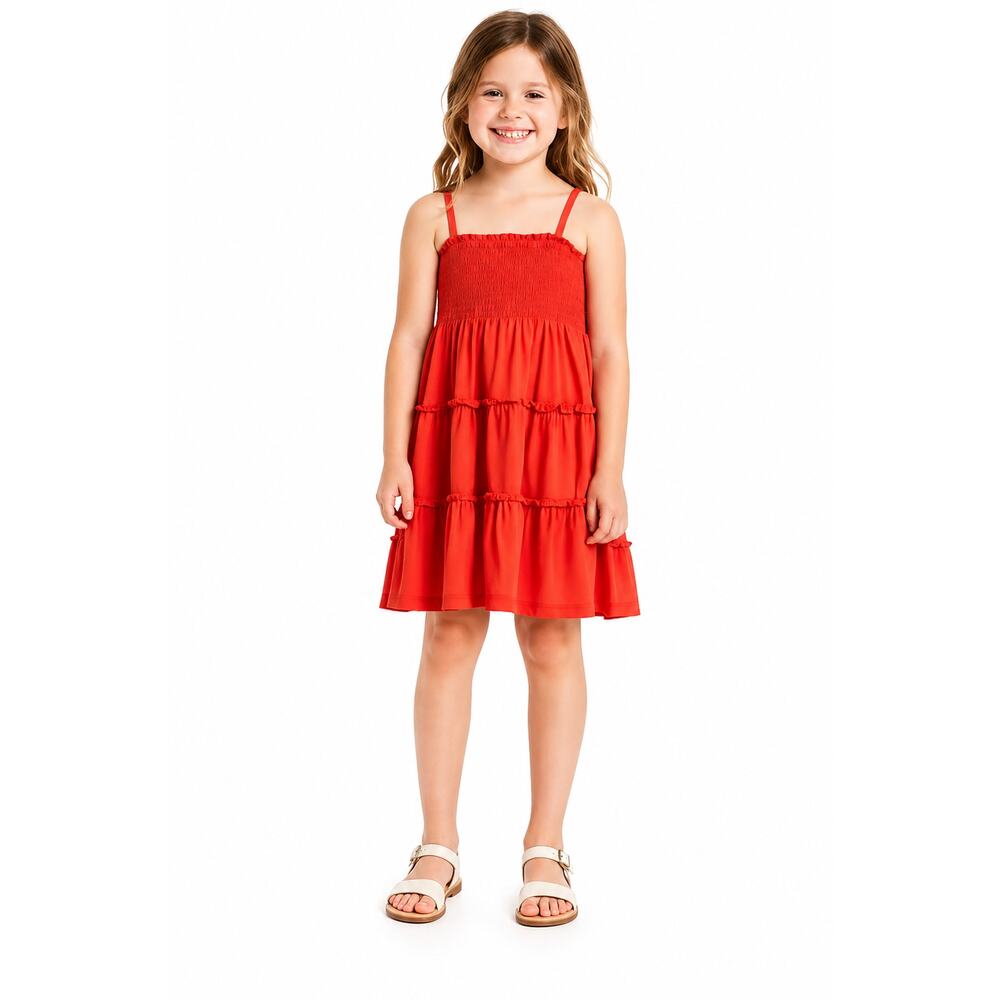 Girls Coral Smocked Sundress 6X Tiered Summer Dress Sleeveless Flowy Cute